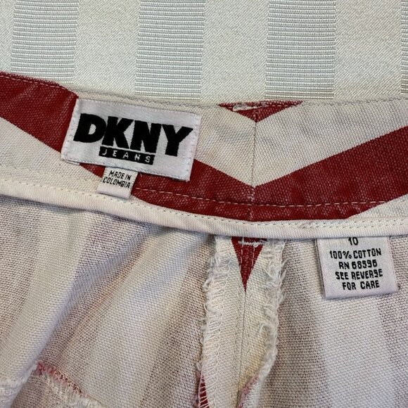 DKNY Jeans VTG Red & White Stripped Denim Short Skirt Sz 10 - Picture 3 of 12